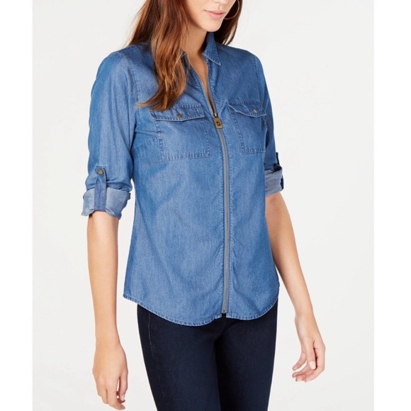 MICHAEL Michael Kors Tops - Michael Kors Chambray Zip-Front Shirt
